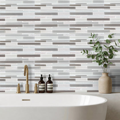 12-in x 13-in Clayton Random Strip Marble & Glass Mosaic Wall Tile( 10.8 sq. ft. /Box )