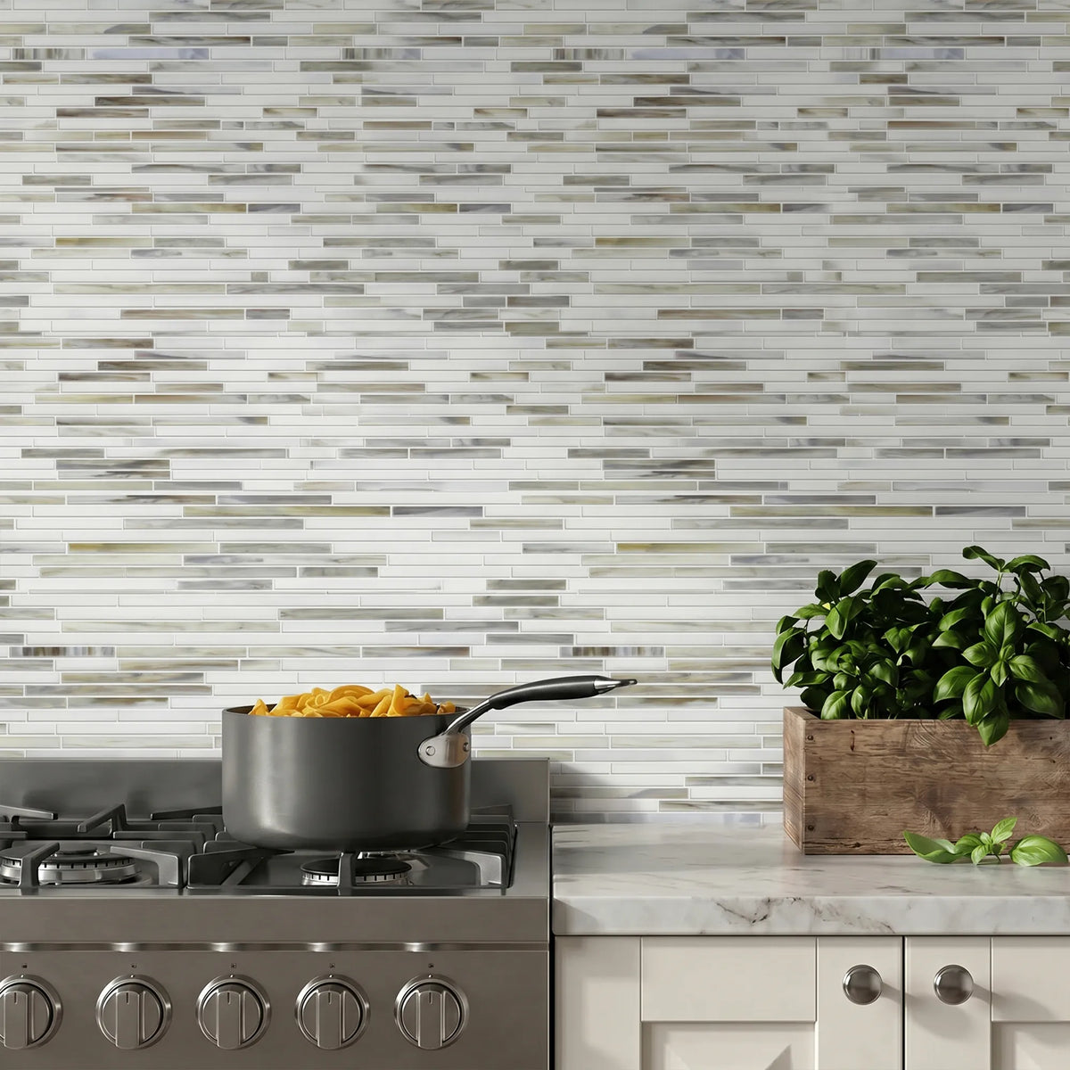 Silver Weave Random Strip Glass Mix 12-in x 12-in Glass Mosaic Wall Tile( 20 sq. ft. /Box )