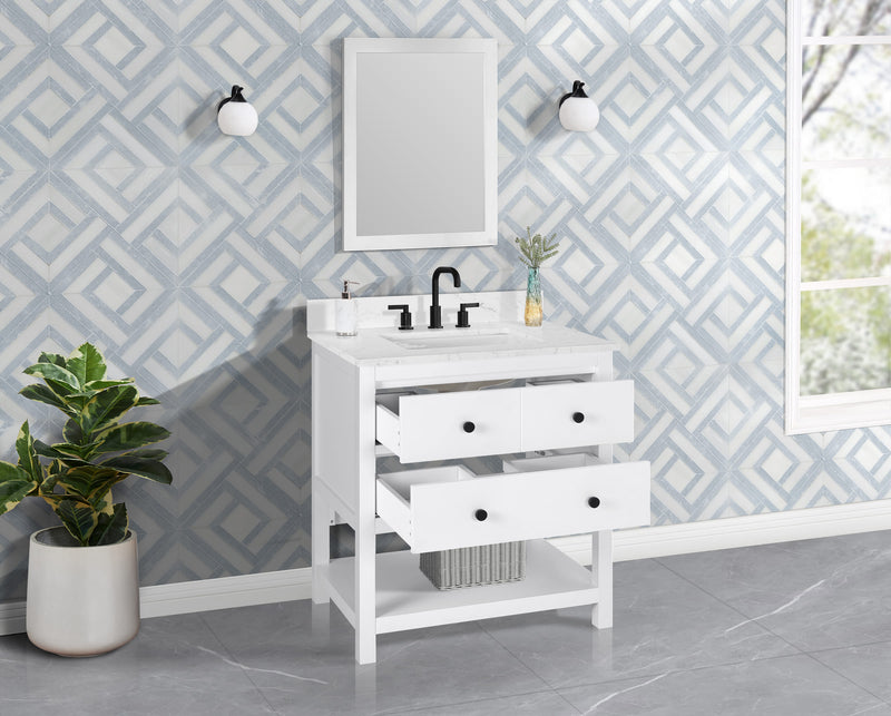 Encino 30" Single Vanity With Carrara White Quartz Stone Top