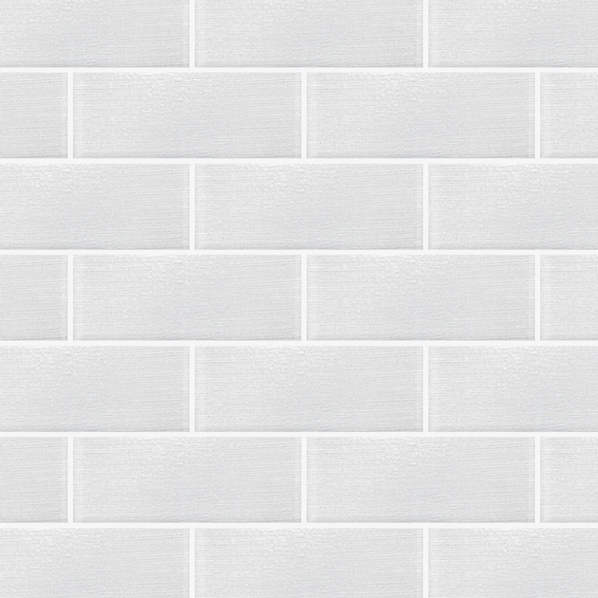 Sample display board featuring Linen Ice Glass Wall Tile – elegant 3x8 inch glass tiles with subtle linen texture for showroom display.