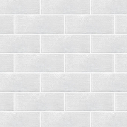 Sample display board featuring Linen Ice Glass Wall Tile – elegant 3x8 inch glass tiles with subtle linen texture for showroom display.