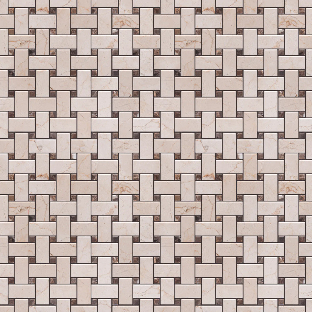 Cream Marfil+Emperador Basketweave Polished Marble Mosaic Floor and Wall Tile - Sample (Product Shown is Full Size)