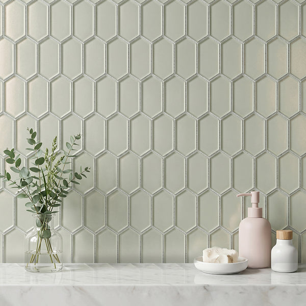 Stretched Hexagon Metallic 10-in x 12-in Glass Mosaic Wall Tile( 8.3 sq. ft. /Box )