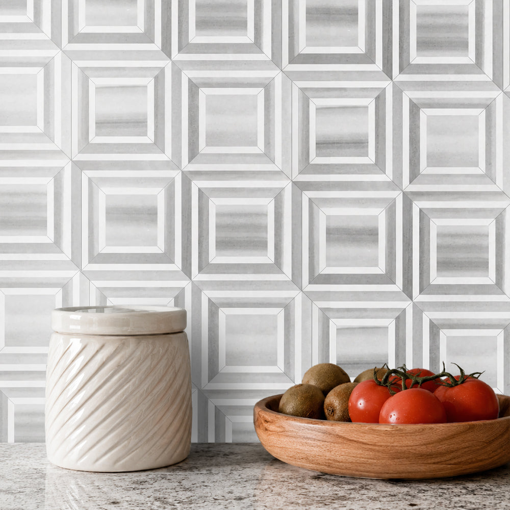 Zebra & Thassos White Marble 12-in x 12-in Waterjet Mosaic Floor and Wall Tile( 5 sq. ft. /Box )