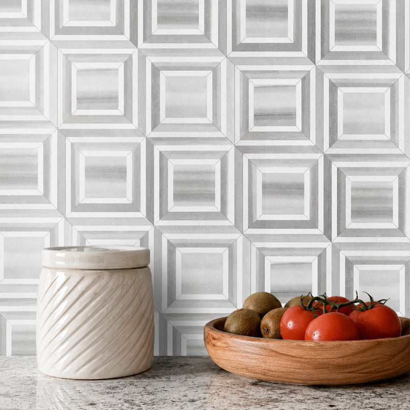 Zebra & Thassos White Marble 12-in x 12-in Waterjet Mosaic Floor and Wall Tile( 5 sq. ft. /Box )