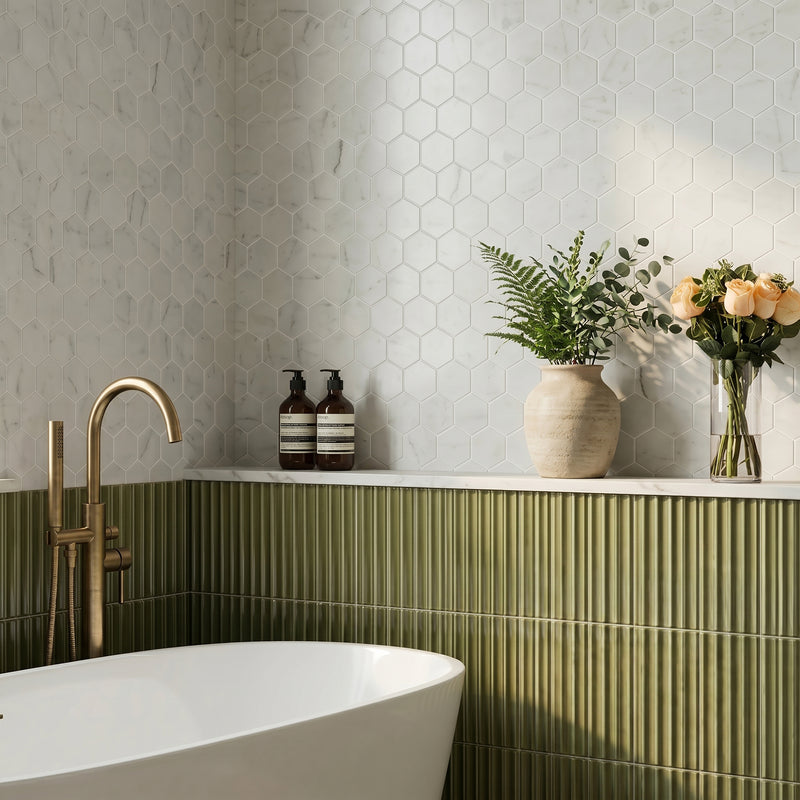 3-in Calacatta Hexagon 12-in x 10-in Polished Marble Mosaic Floor and Wall Tile( 4.15 sq. ft. /Box )