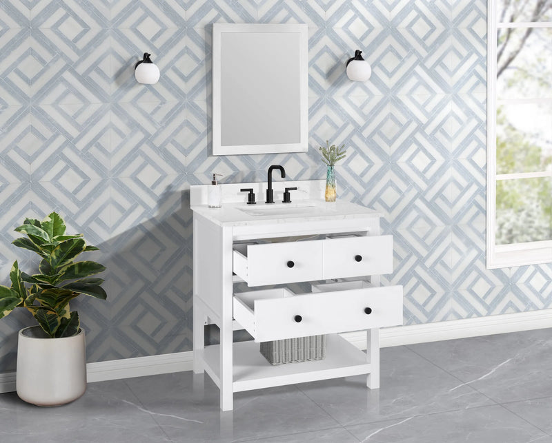 Encino 30" Single Vanity With Carrara White Quartz Stone Top