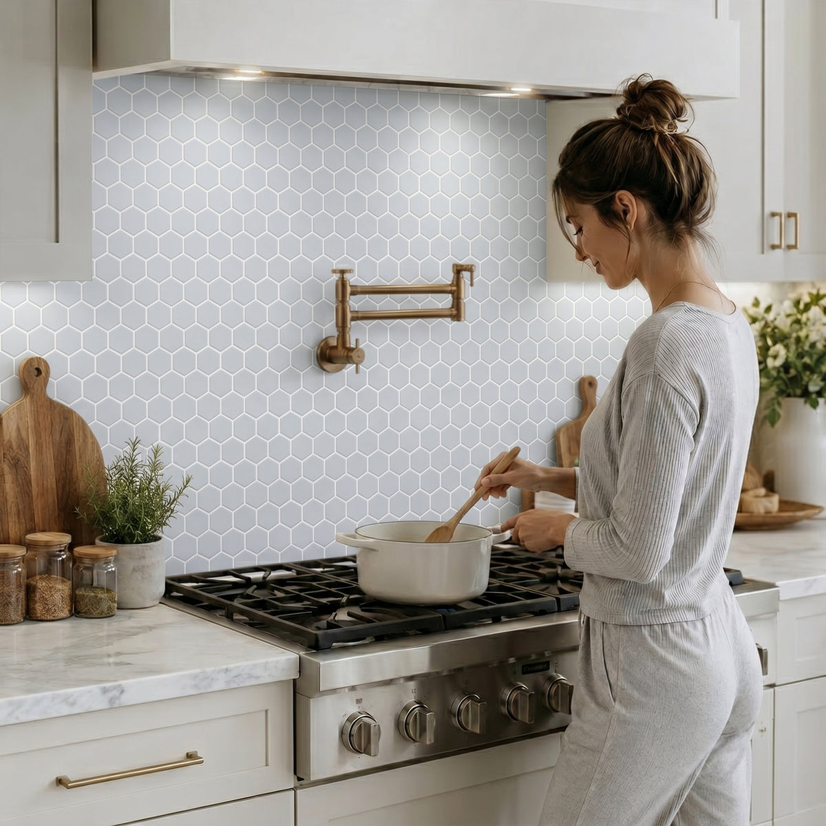 2-in Soft Gray Hexagon 13-in x 11-in Matte Porcelain Mosaic Floor and Wall Tile( 20 sq. ft. /Box )