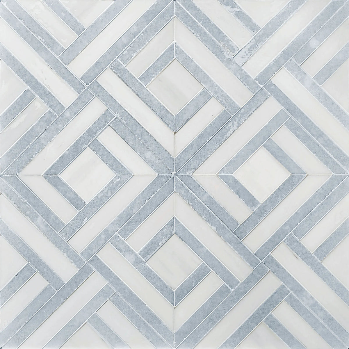 Blue Celeste & Dolomite Marble  12-in x 12-in Waterjet Mosaic Floor and Wall Tile( 5 sq. ft. /Box )