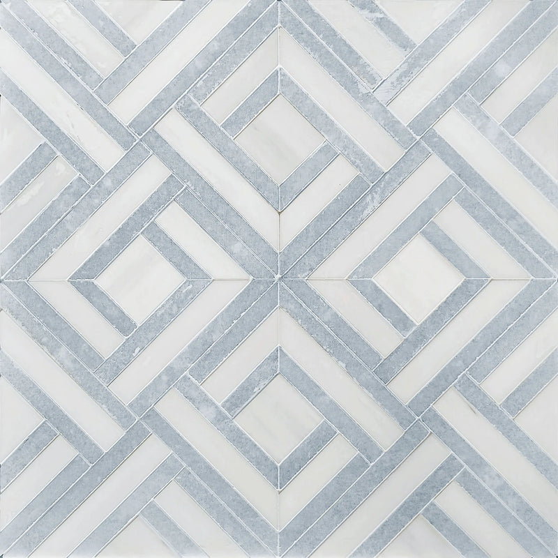 Blue Celeste & Dolomite Marble  12-in x 12-in Waterjet Mosaic Floor and Wall Tile( 5 sq. ft. /Box )