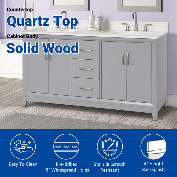 Luton 60" Vanity in Gray with Snow White Quartz Top