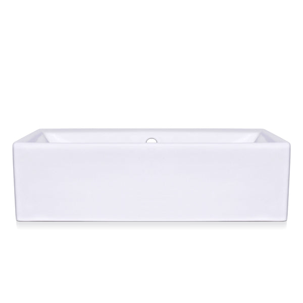 21 Inch Rectangular Modern White Ceramic Bathroom Vessel Sink with Overflow | Above-Counter Bathroom Basin