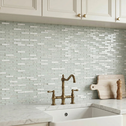 12-in x 12-in Ballentine Marble & Glass Mix Random Strip Mosaic Wall Tile( 10 sq. ft. /Box )