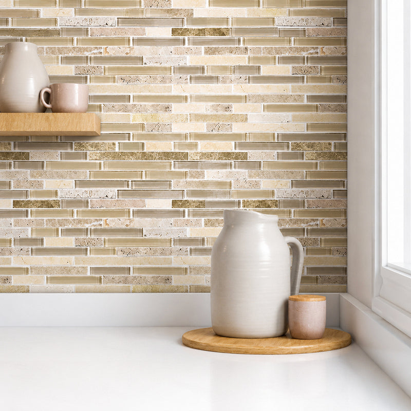 Sandy Dune Marble & Glass Random Strip 12-in x 12-in Glass Mosaic Wall Tile( 10 sq. ft. /Box )