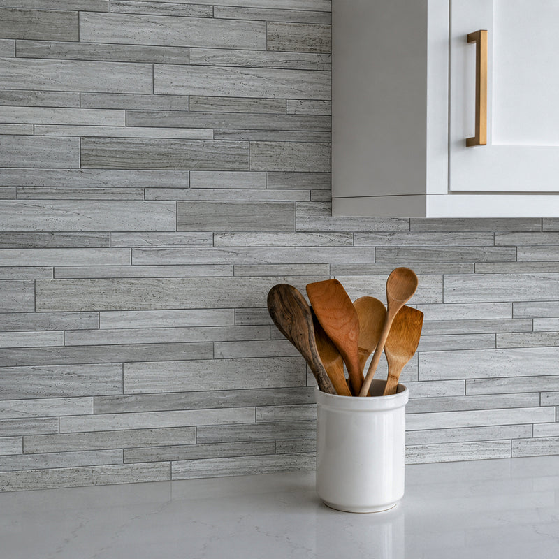 Wooden White Random Strip 13-in x 12-in Honed Marble Mosaic Wall Tile( 5.4 sq. ft. /Box )