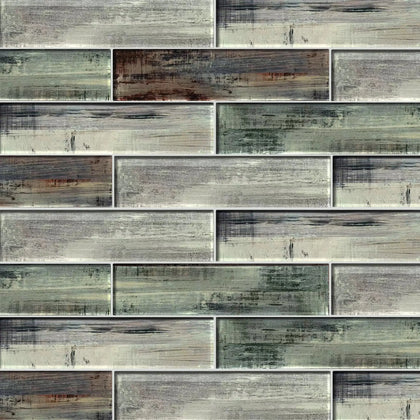 Blue & Gray Wood Grain 3D Glass Tile - Sample (Product Shown is Full Size)