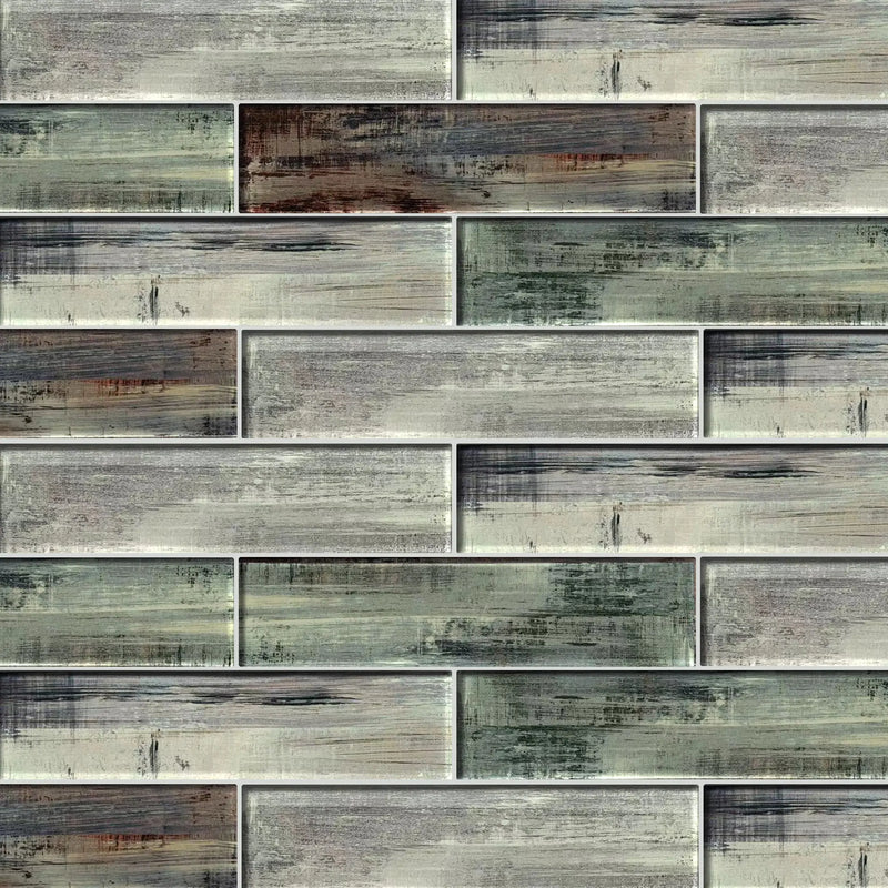Blue & Gray Wood Grain 3D Glass Tile - Sample (Product Shown is Full Size)