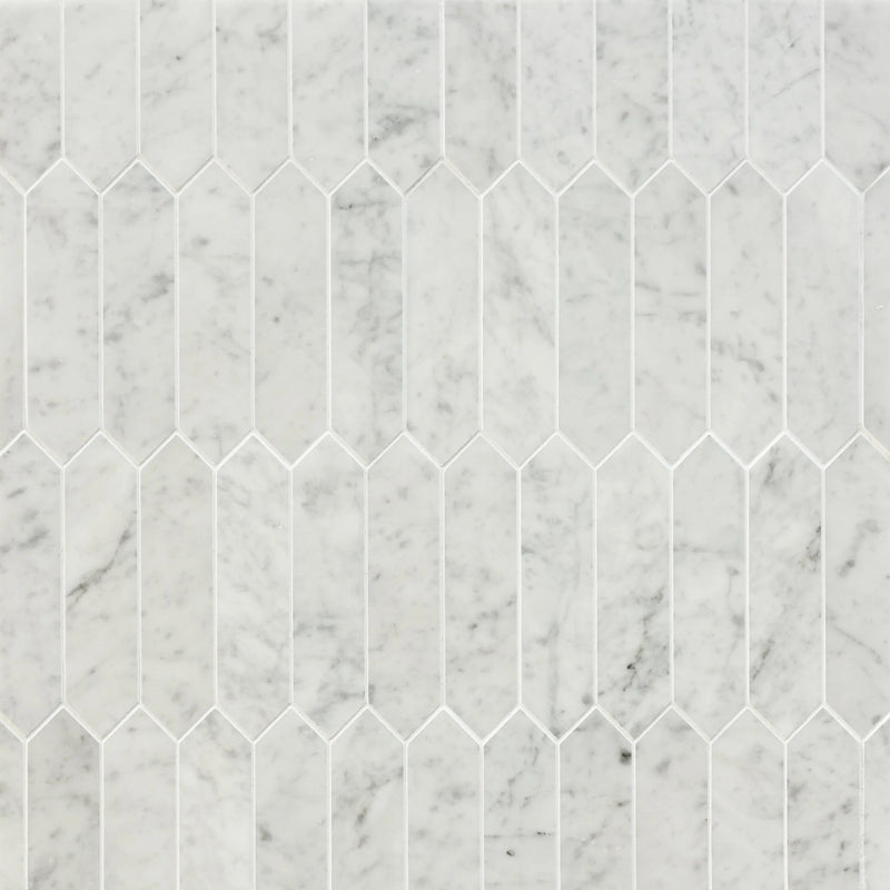 Carrara Elongated Hexagon 14-in x 12-in Polished Marble Mosaic Wall Tile( 5.85 sq. ft. /Box )