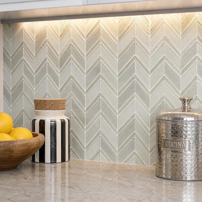 Silver Chevron Metallic Champagne 12-in x 12-in Glass Mosaic Wall Tile( 10 sq. ft. /Box )