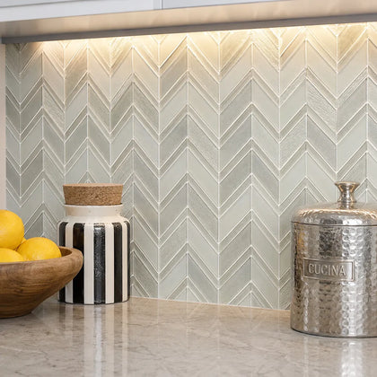Silver Chevron Metallic Champagne 12-in x 12-in Glass Mosaic Wall Tile( 10 sq. ft. /Box )