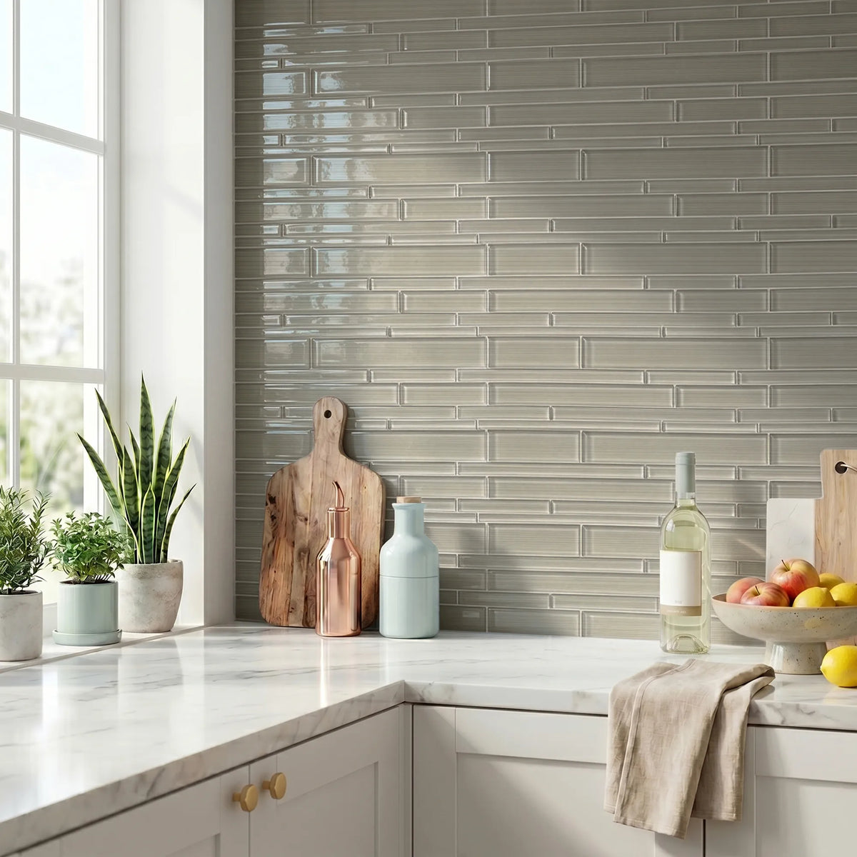 Nude Denim Glass Mix Random Strip 6-in x 18-in Glass Mosaic Wall Tile( 7.5 sq. ft. /Box )