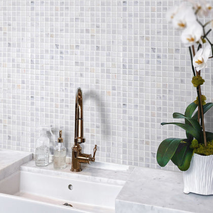 5/8" Calacatta 12-in x 12-in Polished Marble Mosaic Floor and Wall Tile( 5 sq. ft. /Box )