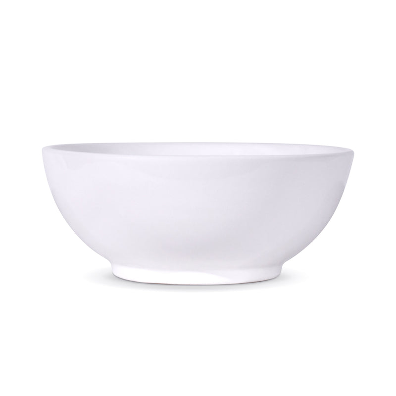 15 inch white ceramic vessel sink displayed from the side, showcasing its smooth round design and elegant white finish.