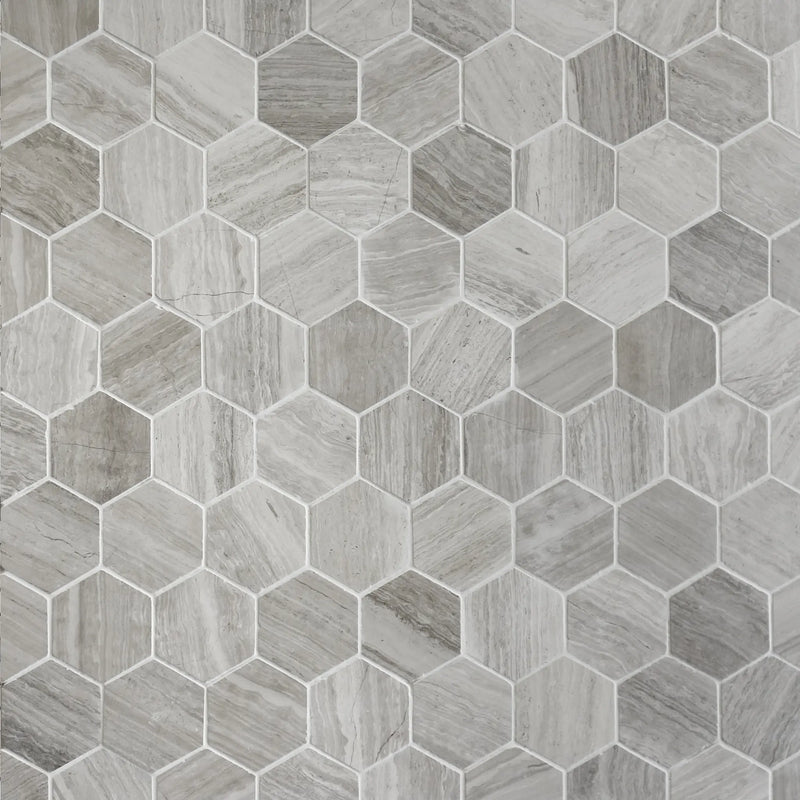Wooden White Hexagon Honed Marble Mosaic Wall Tile - Sample (Product Shown is Full Size)