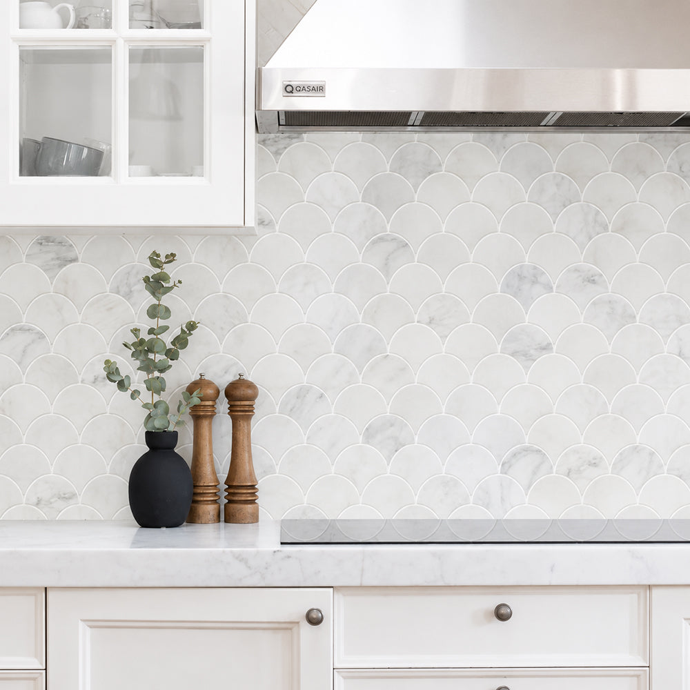 12-in x 12-in Polished Oriental White Shell Marble Mosaic Wall Tile( 5 sq. ft. /Box )