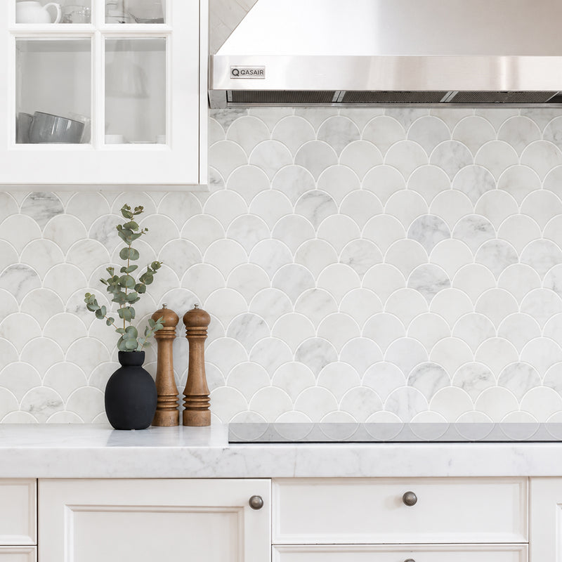12-in x 12-in Polished Oriental White Shell Marble Mosaic Wall Tile( 5 sq. ft. /Box )