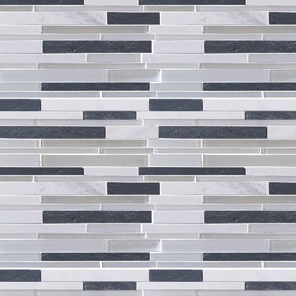 Iron Staircase Marble Slate & Glass Random Strips 12-in x 12-in Glass Mosaic Wall Tile( 10 sq. ft. /Box )