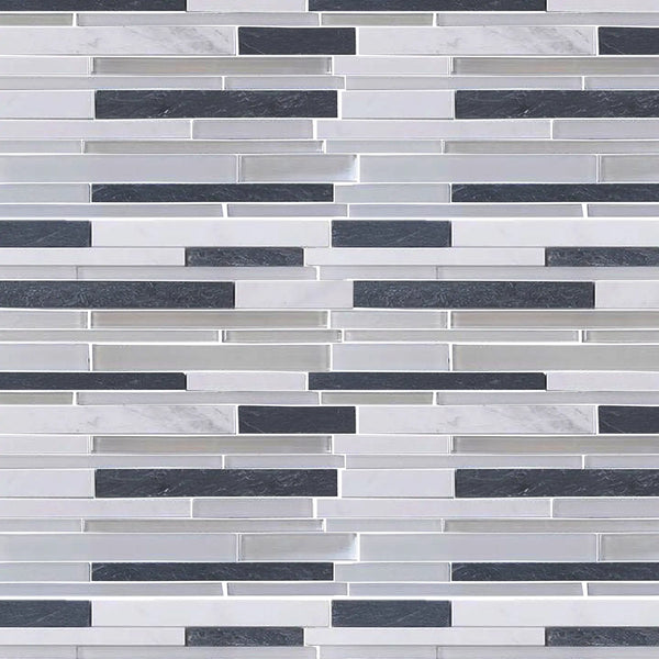 Iron Staircase Marble Slate & Glass Random Strips 12-in x 12-in Glass Mosaic Wall Tile( 10 sq. ft. /Box )