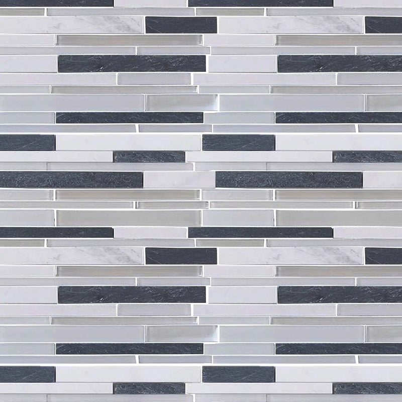 Iron Staircase Marble Slate & Glass Random Strips Glass Mosaic Wall Tile - Sample (Product Shown is Full Size)