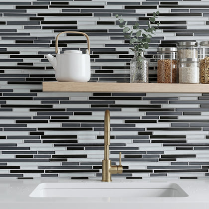 Gray Shadow Random Thin Strip 12-in x 12-in Glass Mosaic Wall Tile( 10 sq. ft. /Box )