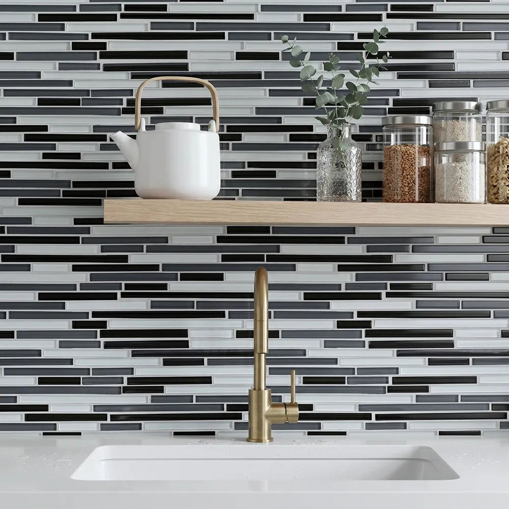 Gray Shadow Random Thin Strip 12-in x 12-in Glass Mosaic Wall Tile( 20 sq. ft. /Box )