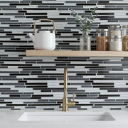 Gray Shadow Random Thin Strip 12-in x 12-in Glass Mosaic Wall Tile( 20 sq. ft. /Box )