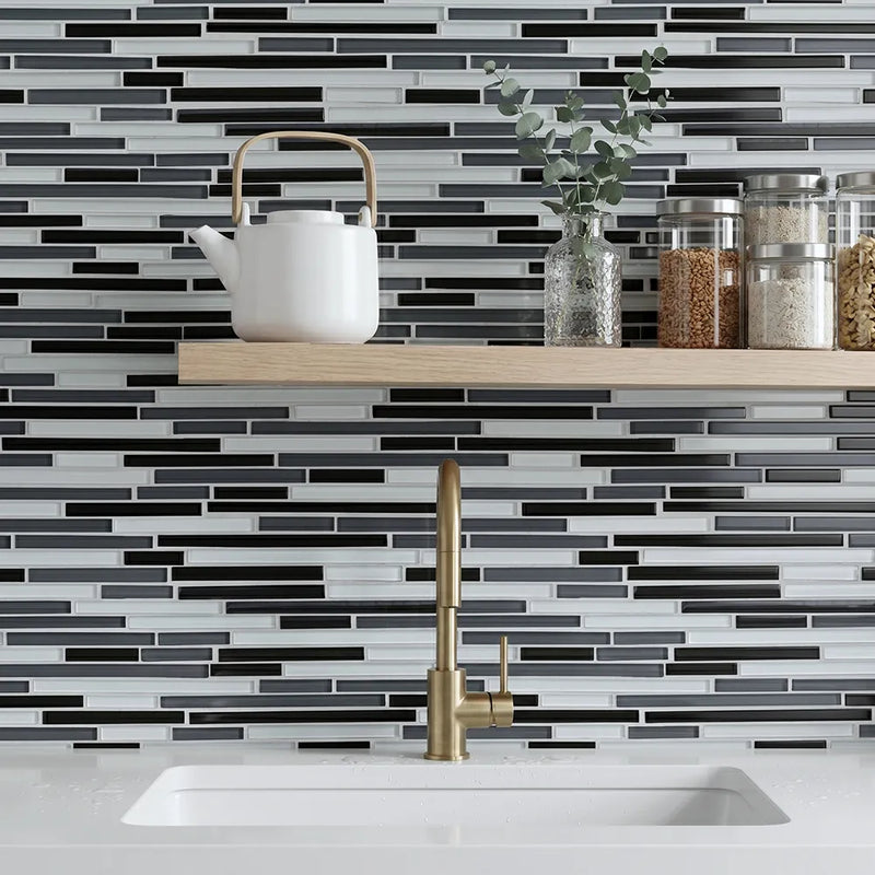 Gray Shadow Random Thin Strip 12-in x 12-in Glass Mosaic Wall Tile( 20 sq. ft. /Box )