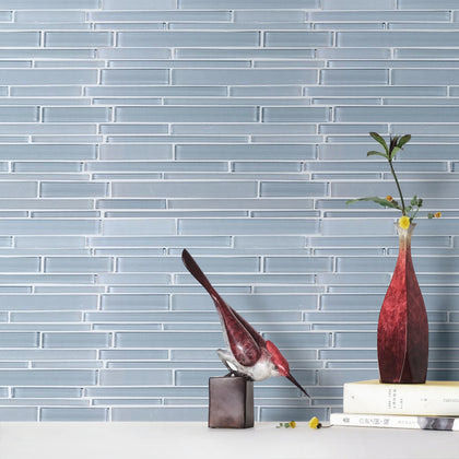 Azure Random Strip 12-in x 12-in Glass Mix Mosaic Wall Tile( 10 sq. ft. /Box )