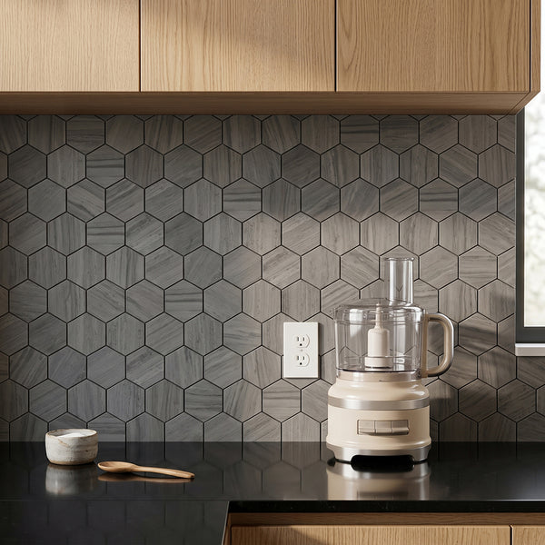 3-in Athens Gray Hexagon 12-in x 11-in Honed Mosaic Floor and Wall Tile ( 4.6 sq. ft. /Box )