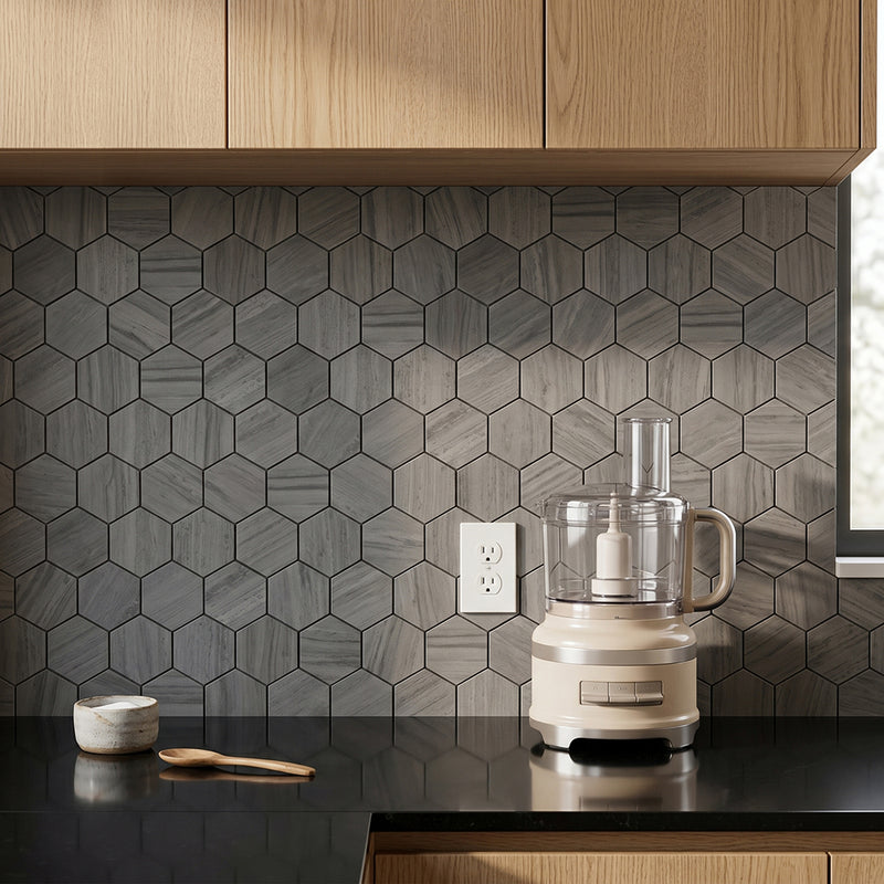 3-in Athens Gray Hexagon 12-in x 11-in Honed Mosaic Floor and Wall Tile ( 4.6 sq. ft. /Box )