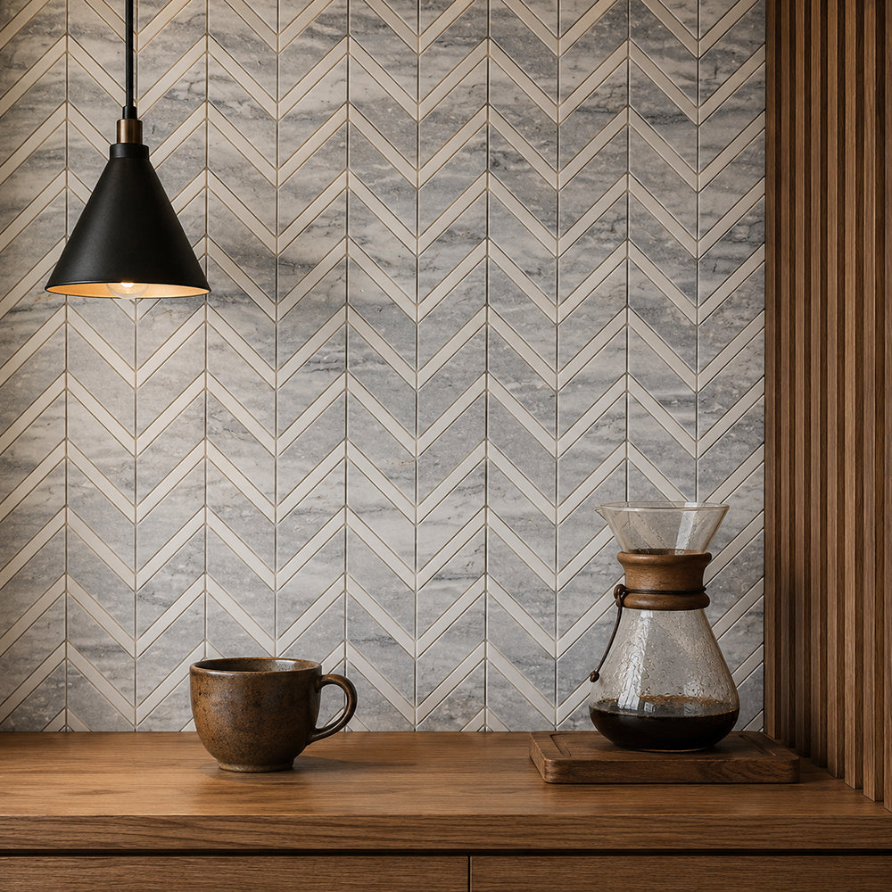 Marmara Chevron 12-in x 12-in Marble Mosaic Floor and Wall Tile( 5 sq. ft. /Box )
