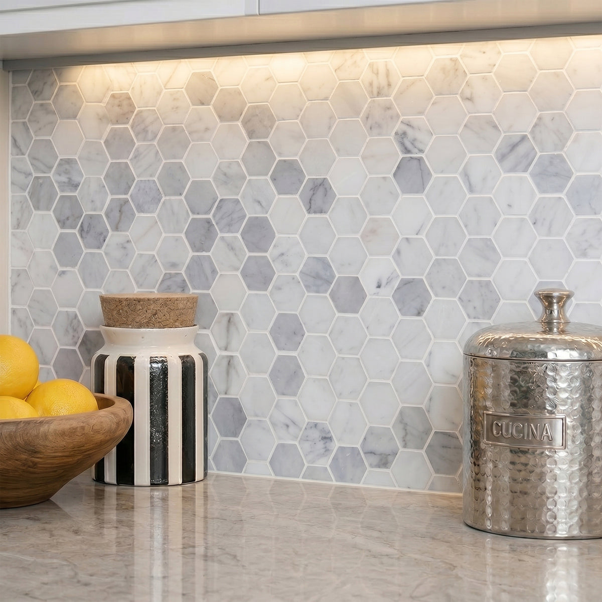 2-in Oriental White Hexagon 12-in x 12-in Polished Marble Mosaic Floor and Wall Tile( 5 sq. ft. /Box )