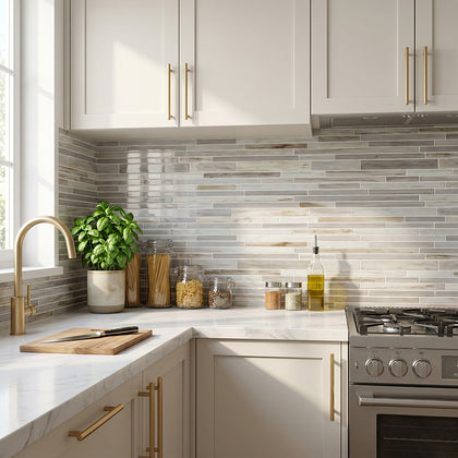 12-in x 12-in Antique Ice Random Strip Glass Mix Mosaic Wall Tile( 20 sq. ft. /Box )
