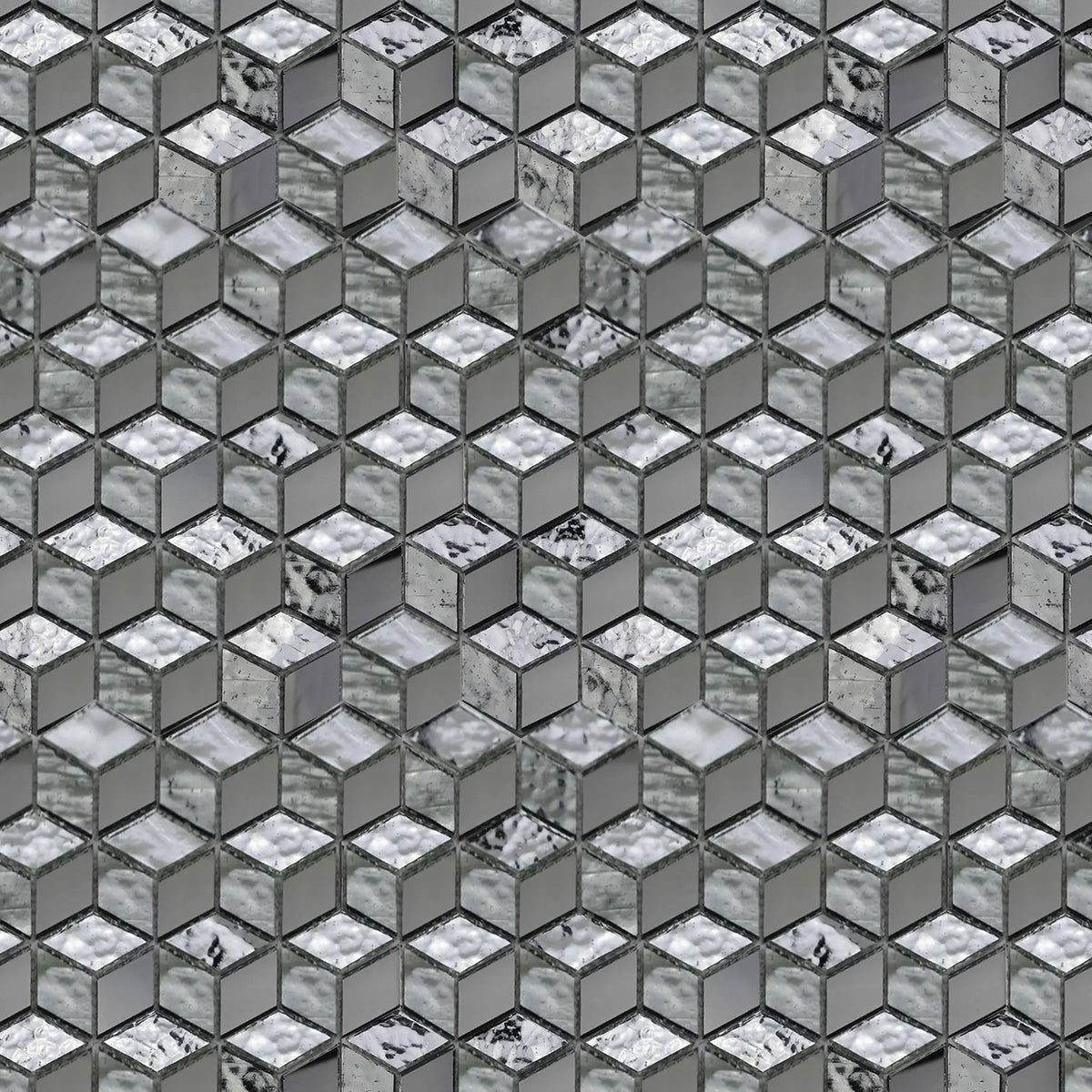 Silver Cubes Pattern 12-in x 12-1/2-in Glass Mosaic Wall Tile( 15.6 sq. ft. /Box )