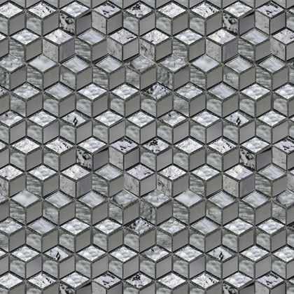 Silver Cubes Pattern 12-in x 12-1/2-in Glass Mosaic Wall Tile( 15.6 sq. ft. /Box )