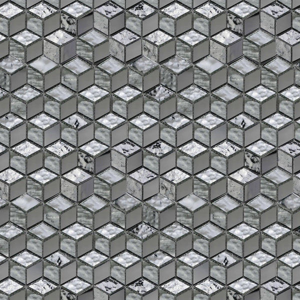 Silver Cubes Pattern 12-in x 12-1/2-in Glass Mosaic Wall Tile( 15.6 sq. ft. /Box )