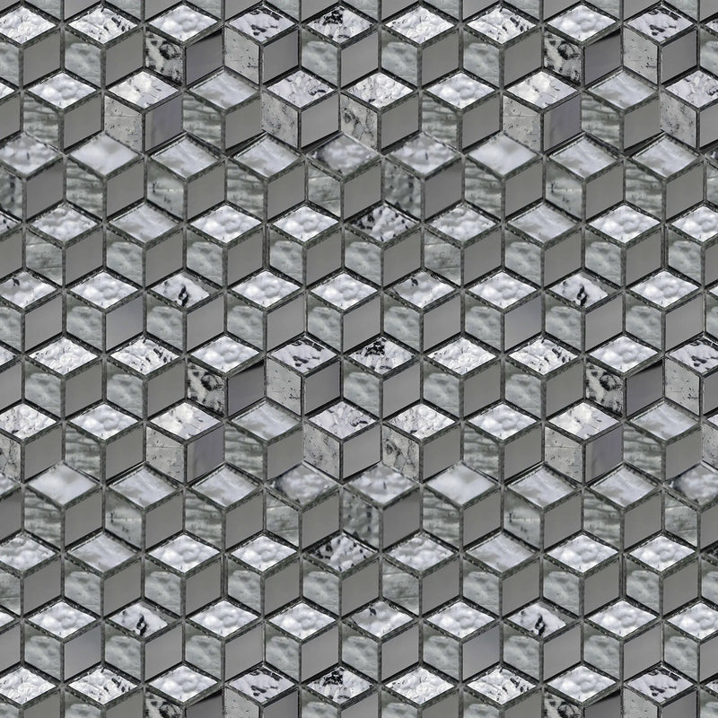 Silver Cubes Pattern 12-in x 12-1/2-in Glass Mosaic Wall Tile( 15.6 sq. ft. /Box )