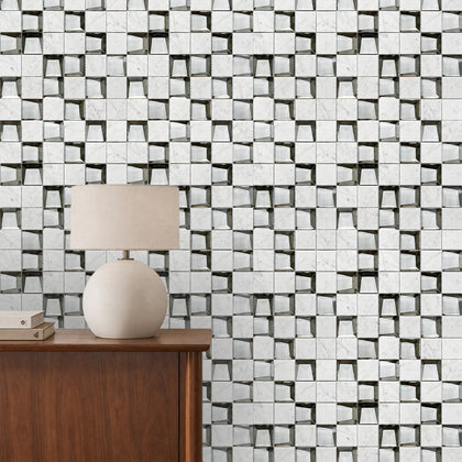 12-in x 12-in Carrara & 3D Glass Mix Glass with Marble Mosaic Wall Tile( 10 sq. ft. /Box )