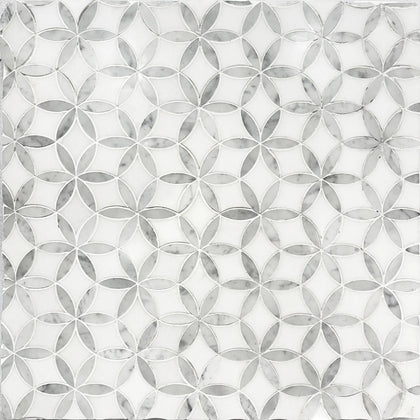 Flower Thassos & Carrara 14-in x 12-in Waterjet Marble Mosaic Floor and Wall Tile( 5.85 sq. ft. /Box )