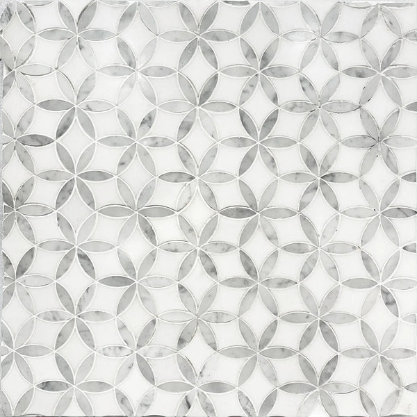 Flower Thassos & Carrara 14-in x 12-in Waterjet Marble Mosaic Floor and Wall Tile( 5.85 sq. ft. /Box )